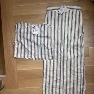 Mango Striped Linen Tank and Maxi Skirt Set - Cream and Blue Two-Piece, Size 4